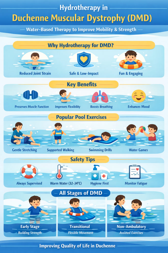 Hidroterapia en la distrofia muscular de Duchenne (terapia en piscina o acuática)