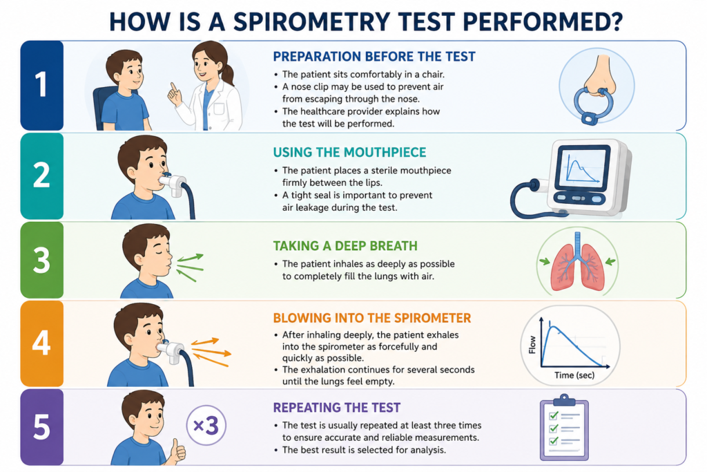 Step-by-step spirometry test in Duchenne muscular dystrophy infographic