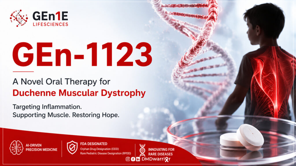 GEn1E Lifesciences and GEn-1123: A New Precision Medicine Approach for Duchenne Muscular Dystrophy (DMD) 1 GEn-1123 investigational oral therapy for Duchenne muscular dystrophy developed by GEn1E Lifesciences
