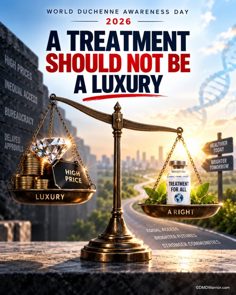 World Duchenne Awareness Day 2026 (#WDAD2026) 8 World Duchenne Awareness Day 2026 graphic calling for affordable and equitable access to Duchenne treatments