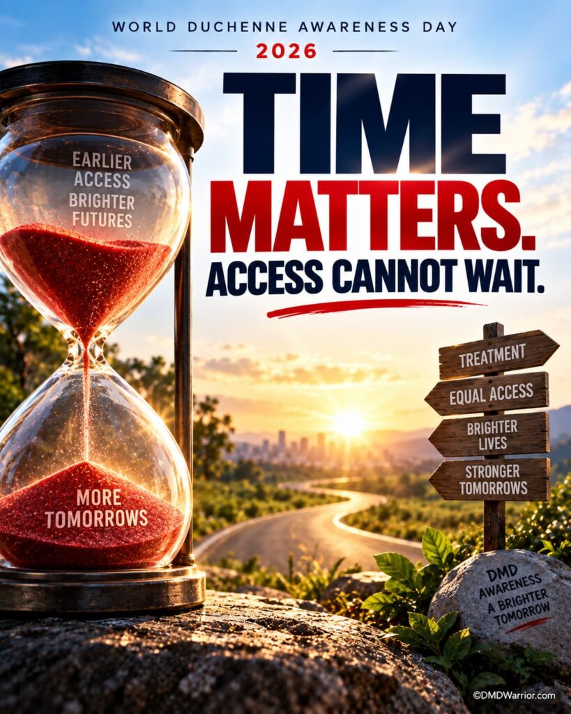 World Duchenne Awareness Day 2026 (#WDAD2026) 11 World Duchenne Awareness Day 2026 campaign image using an hourglass to represent the urgency of timely Duchenne treatment access